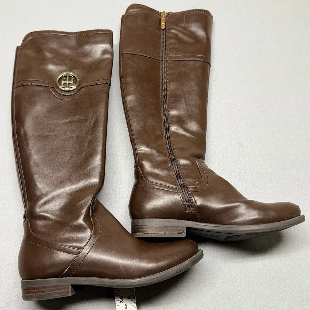 Tommy Hilfiger Women's Brown Leather Knee High Boots Side‎ Zip Riding Size 6M